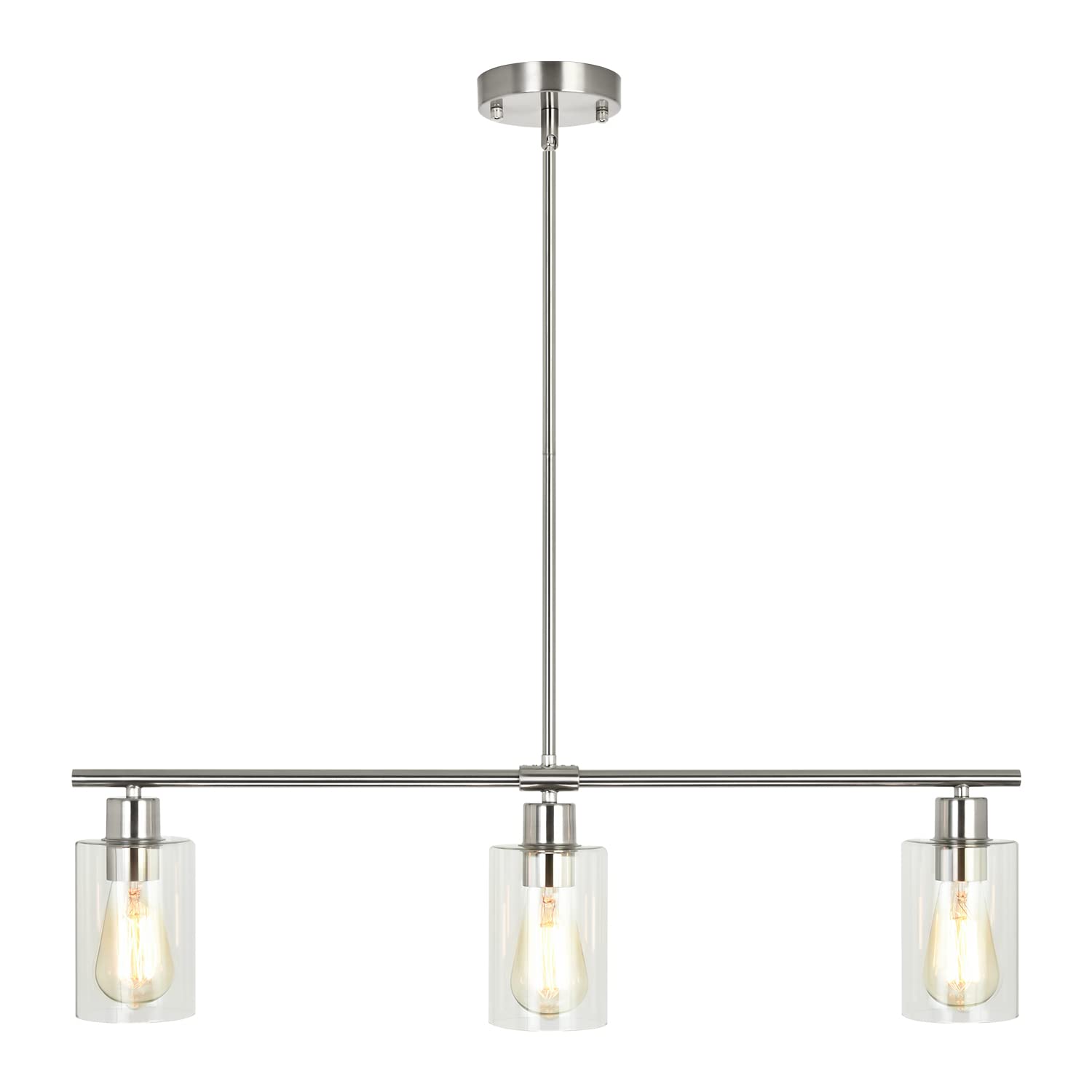 TYNEWRGY 3-Light Pendant Lighting, Clear Glass Pendant Lighting for Kitchen Island, Brushed Nickel Hanging Light Fixture Pendant Light Dining Room Chandelier Farmhouse