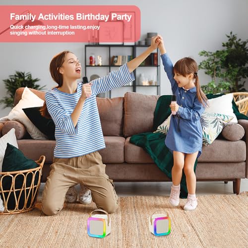 mini karaoke machine for kids adultsportable bluetooth speaker 2 wireless microphones with fun voice changing function-toys for 5 6 7 8 9 10 year old girl boys birthday gifts ideas