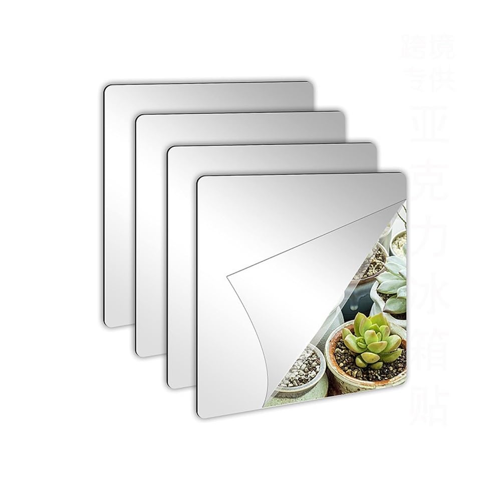 Dazhua 4pcs Acrylic Flexible Mirror Sheets, Self Adhesive Door Mirror Tiles