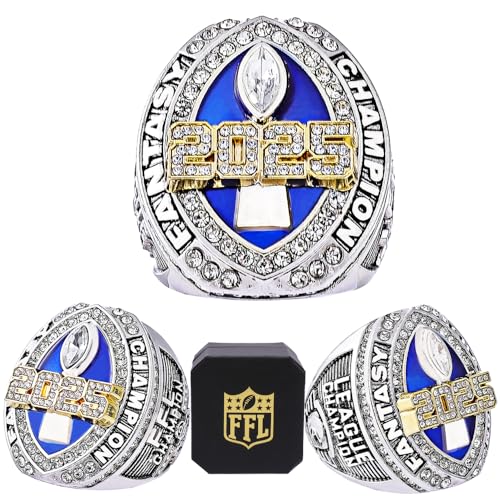 2025 Fantasy Football Championship Ring und Koffer Fantasy Football Trophy League Gewinner, Größe 11, Metall, weißer Diamant, Größe 11, Metall, Weißer Diamant 2025 Fantasy Football Championship Ring und Koffer Fantasy Football Trophy League Gewinner, Größe 11, Metall, weißer Diamant, Größe 11, Metall, Weißer Diamant