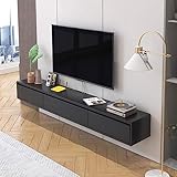Scumlovy Wandregal montierter TV-Schrank, schwebende Konsole, Regale für audiovisuelle Geräte, Büroaufbewahrung, Bücherregale, Gaming-Ständer, Entertainment-Center, Hängeschränke, Schwarz