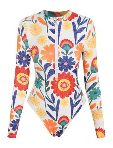 Image of ZAFUL Women's Long Sleeve Rash Guard Swimsuit One Piece Zipper Surfing Bathing Suit