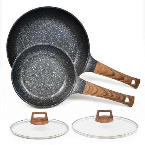 Nonstick Frying Pans Set with Lid, 10 In 11.5 In Aluminum Granite...