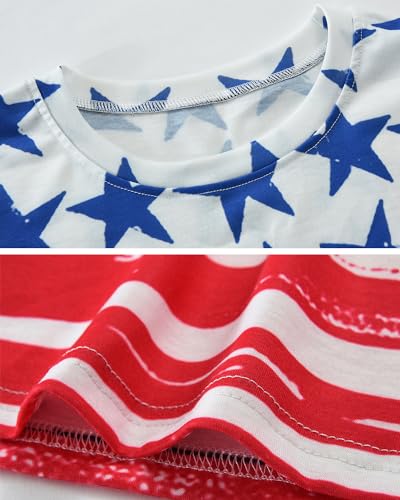 Image of DDSOL Girls July 4th Crop Tops Patriotic Shirt American Flag Short Sleeve Tshirts for Girl 6-14 Years