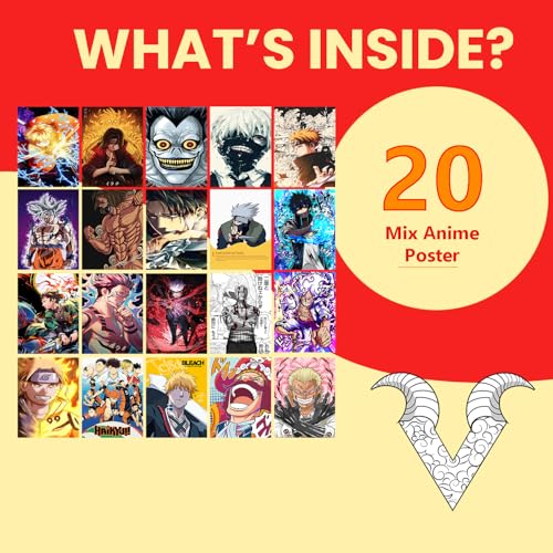 VEENSHI Paper Set Of 20 Anime Wall Posters | Mix Posters Of Anime | Naruto | Onepiece | Demon Slayer| Attack On Titan| Jujutsu Kaisen And More | 300 Gsm Thick Anime Posters