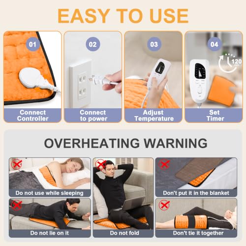 Image of Heating Pad,Electric Heating Pads,Heating Pad for Back,Orange,24x12 Inch