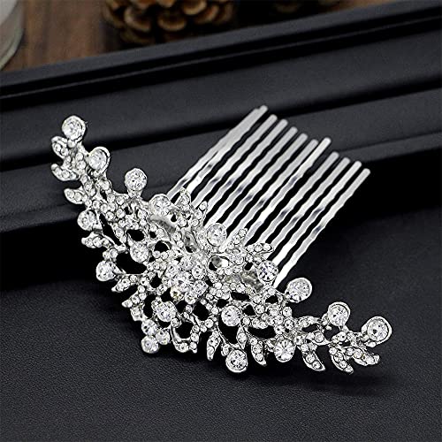 BEHPAY Rhinestone Crystal Wedding Hair Side Comb Bridal Hair Accessories Bride Hair Piece for Women and Girl Sliver Color