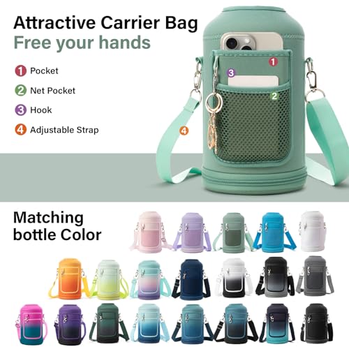 Insulated Water Bottle | Thickened Stainless Steel Vacuum Metal | Portable Sports Half Gallon Large Water Jug for Gym and Hiking with Straw, Carrier Bag, Handle Strap | BPA-Free 64 oz