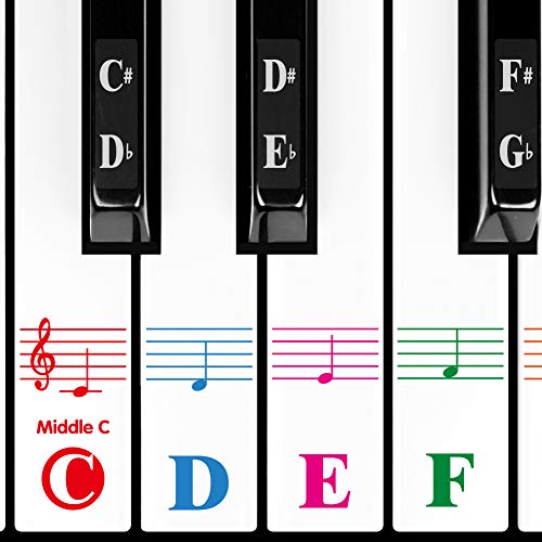 Piano Keyboard Stickers for 88/61/54/49/37 Key. Large Bold Colorful Letter Piano Stickers Perfect for Learning Piano. Multi-Color,Transparent,Removable