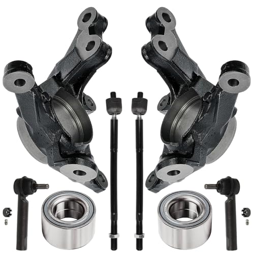 Image of Detroit Axle - 8pc Front Steering Knuckles Kit for 2009-2019 Toyota Corolla 2009-2013 Matrix, 2 Steering Knuckles 2 Press Wheel Bearings 4 Inner Outer Tie Rod Driver and Passenger Side Replacement