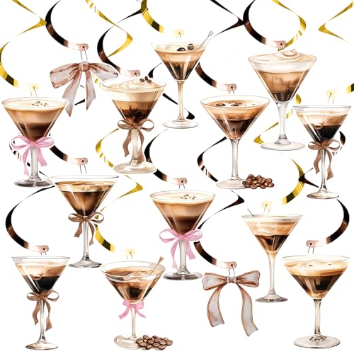24PCS Espresso Martini Hanging Swirl Decorations, Pink Brown Bow ...