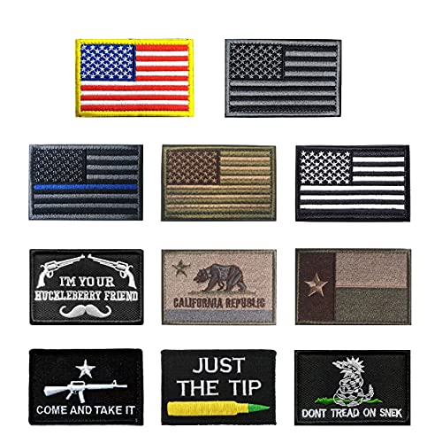 Antrix 11 Pieces Tactical American Flag Patch Texas California Flag Patch Full Embroidery Military Patch Set for Caps,Bags,Backpacks,Clothes,Tactical Vest,Military Uniforms Etc.