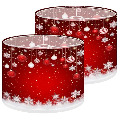 Lamp Shades Set of 2 Red Christmas Sparkle Bokeh Snowflakes Xmas Party Decor Ornaments Drum Lampshades 8.9x11x11 for Table Lamps Floor Lamps Pendant Light Replacement Lamp Shade Easy Assembly