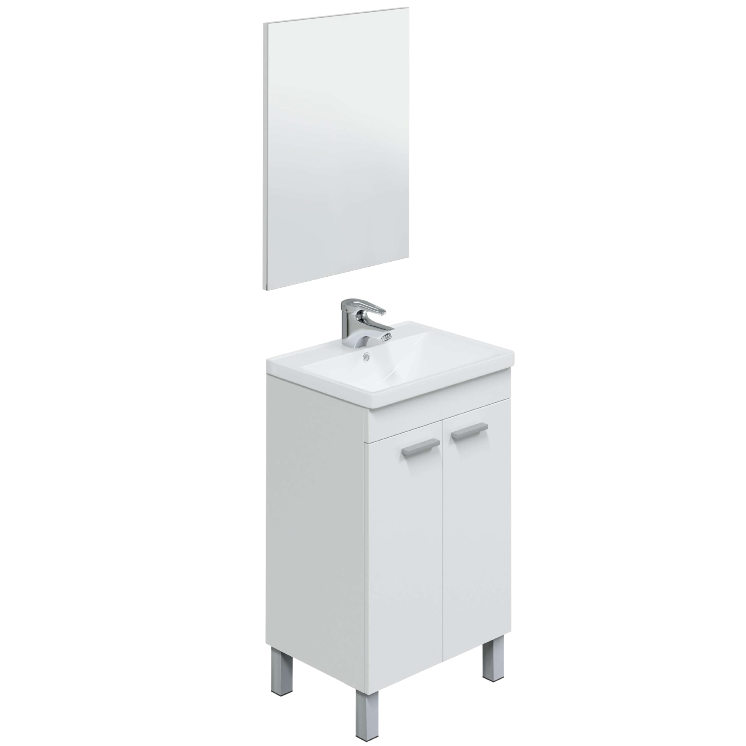 Mueble de Baño Camelia Estilo Contemporáneo en Color Blanco con 2 Puertas y Espejo 50x80x40 cm (Lavabo Cerámico)