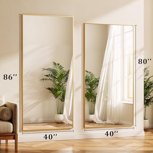Image of BEAUTYPEAK 86 inchx40 inch Rectangle Full Body Floor Mirrors, Full Length Mirror with Stand, Large Gold Mirror for Bedroom, Dressing Room, Leaning, Standing or Hanging Horizontally /Vertically