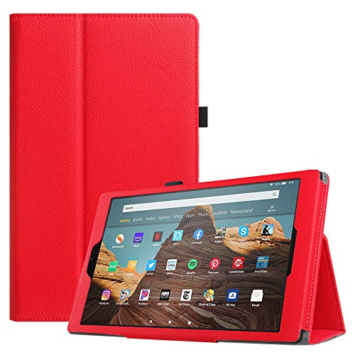 Fintie Folio Case for All-New Amazon Fire HD 10 Tablet (Compatible with 7th and 9th Generations, 2017 and 2019 Releases) - Premium PU Leather Slim Fit Stand Cover with Auto Wake/Sleep, Red