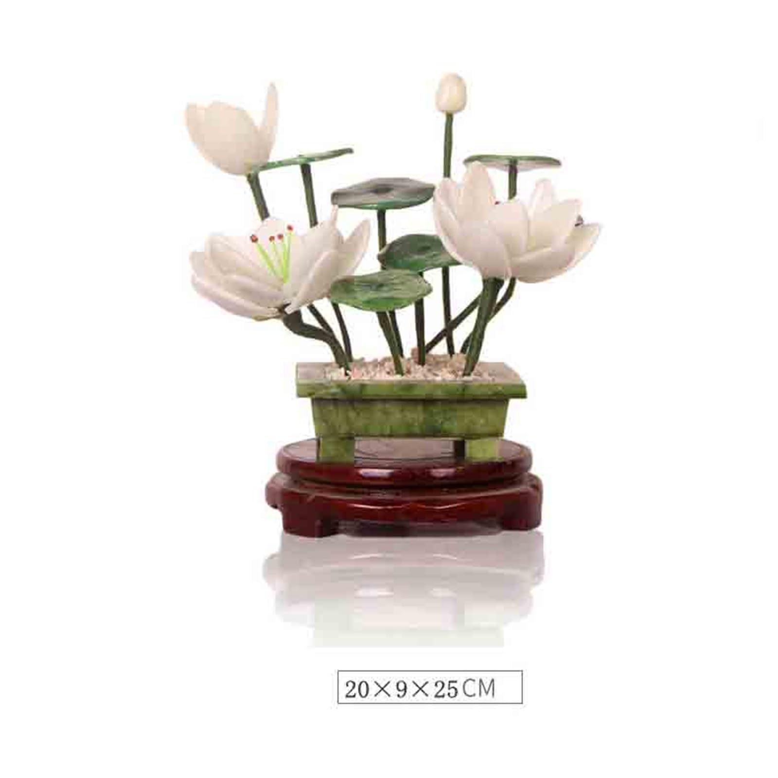 Pianta artificiale in vaso in stile cinese, ornamento di loto di giada, bonsai simulato per la decorazione della casa (bianco) (rosa)