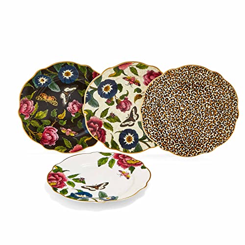 Spode x Creatures of Curiosity Set of 4 Cake Plates - Fine China Assorted Dessert Plates with 22-Carat Gold Detailing, Elegant Design for Dining, Display or Special Occasions, 19cm