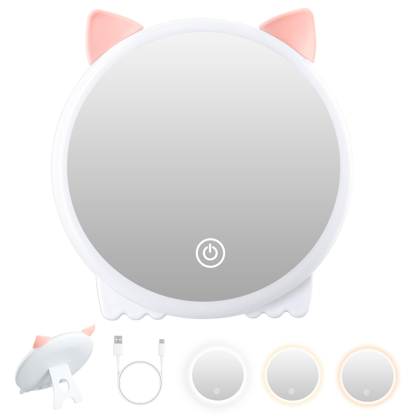 Litinliv Recargable Espejo de Maquillaje con Luz LED, 1x Espejo de Mesa Maquillaje con 3 Modo Luz, Espejo de Mesa Plegable, Espejo Cosmético de Mesa con Pantalla Táctil Ajustable para Baño Tocador (A)