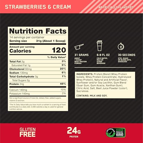 image for Optimum Nutrition Gold Standard 100% Whey Protein Powder, Strawberries