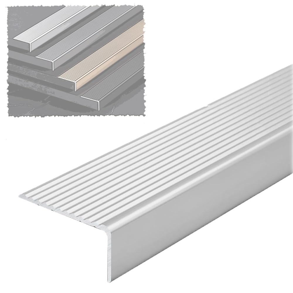 Paquete De 2 Protectores De Borde De Escalera Antideslizantes 50 90 100 120 150cm En Forma De L, Moldura Para Borde De Escalera Para Exteriores, Borde De Escalera De 5cm De Ancho(Silver,90cm-3