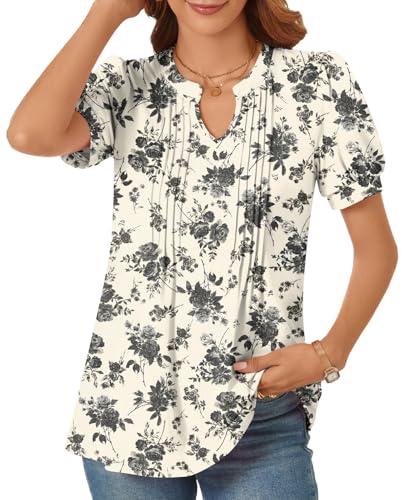 syoss Women's Summer Tops Casual Dressy Blouses with Puff Sleeves2
