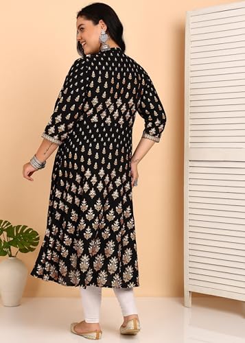 Image of Yash Gallery Women's Rayon Relaxed Fit Anarkali Floral Printed Kurta