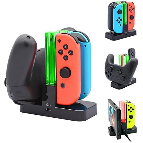 FASTSNAIL Ladestation Kompatibel mit Nintendo Switch&Switch OLED,Controller Ladestation Kompatibel mit Joy Cons, Ladestation Kompatibel mit Pro Controllers, mit USB C Kable Cover