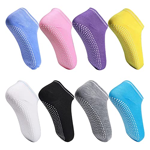8 Pairs Unisex Non Slip Grip Socks with Cushion for Pilates Yoga, Socks With Grippers for Women, Pilates Socks With Grips