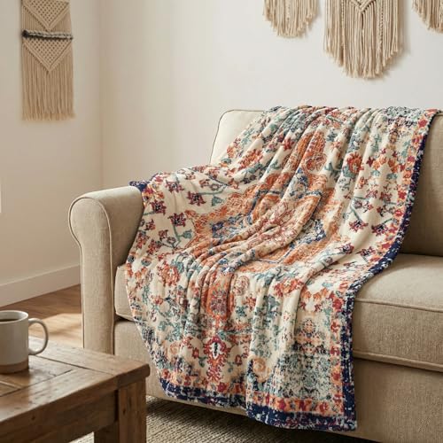 Horaldaily Boho Bohemia Blanket Throw Vintage Country Rustic Farmhouse Soft Fuzzy Plush Faux Fur Cozy Blankets for Couch Sofa Bed Lounging Ideal Gifts for Kids Adults Wife Self 50x60