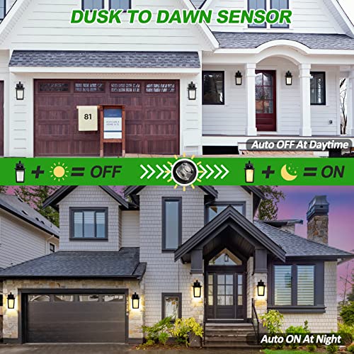 Filiyano Led Dusk To Dawn Outdoor Wall Lantern With Sensor - Exterior Porch Lighting Fixtures, Black Outside Wall Mount Sconce With 13W 3000K For House Garage, Doorway Garden Patio thumb #3