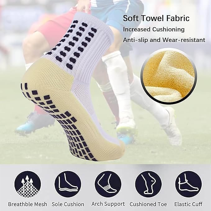 Image of 2 pair Non-Slip Football Socks for Men & Women | Grip Sports Socks with Cushioning | Anti-Skid, Breathable Cotton Crew Socks for Soccer, Rugby, Cricket, Gym, Yoga