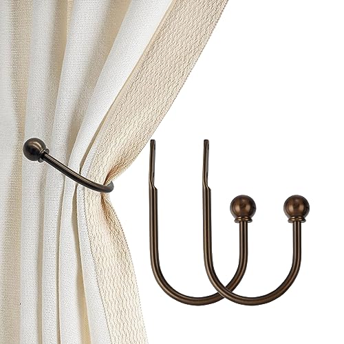 ARNORX Curtain Holdbacks, Hooks, 2 PCS,Solid Steel Hooks, Decorative French Ball End, Curtain Drapery Holdbacks, Wall Mounted, Curtain Tiebacks, Antique Bronze