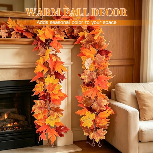 xiaocai 2-Pack Fall Garland Artificial Maple for Festival Decor,5.9Ft/Piece - image 3
