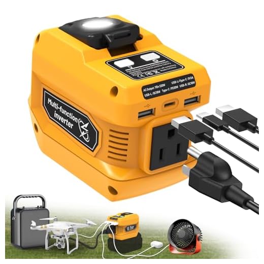 220W Power Inverter for Dewalt 20V Battery, DC 20V to AC 110V Battery Inverter, Portable Power Station Generator with 1 AC Outlet, 2 USB Ports & 1 Type-C Fast Charging, 400LM LED Work Light