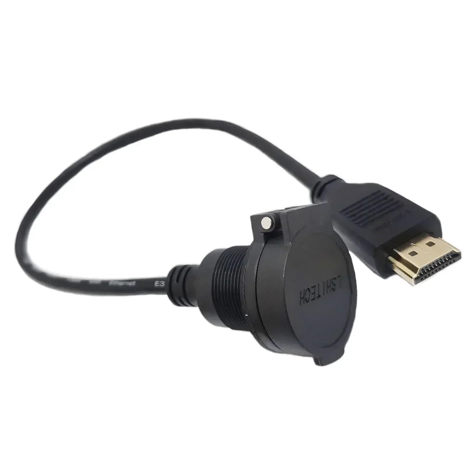 LH22 żeński na męski przedłużacz kompatybilny z HDMI 4K o wysokiej rozdzielczości, wodoodporny, do montażu na panelu, złącze HDMI 2.0 (kabel 1 m, metalowa nakrętka, czarna nasadka)