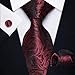 YourTies Mens Red Floral Ties Silk Wine Red Tie with Pocket Square Cufflinks Set Fashion Designer Necktie Party Wedding