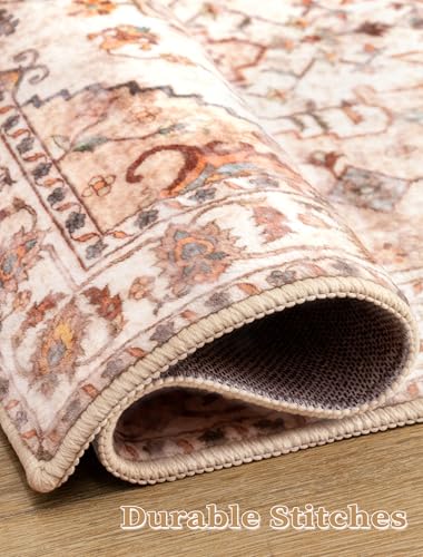 SERISSA Boho Washable Runner Rug, 2'6"x8' Non-Slip Vintage Peach Cream Hallway Kitchen Runner Rug Ultra Soft Print Distressed Floor Carpet for Bedroom Bathroom Laundry Room