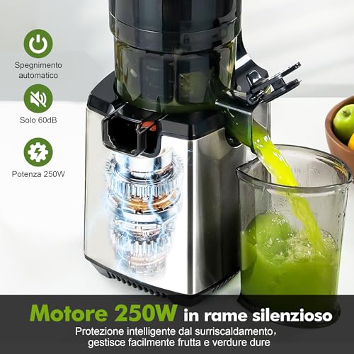 Fretta Juicer Slow Juicer, spremiagrumi in acciaio inox, Vincitore del test per frutta e verdura, apertura 135 mm e spremiagrumi da 1,8 l, con funzione inversa, facile da installare, 100% senza BPA - immagine 4