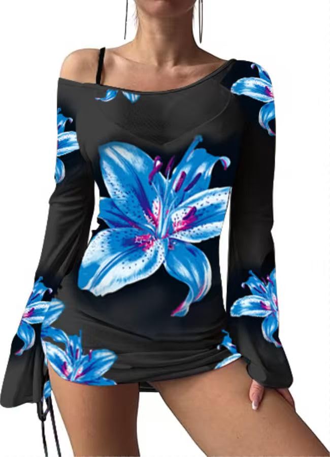 Image of ZAFUL Womens Swimsuit Cover Up Dress Off Shoulder Hollow Coverup Bathing Suit Mesh Swim Beach Dress