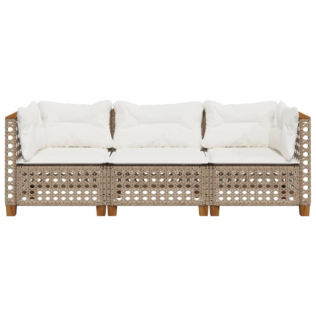 Canapé de jardin avec coussins 3 places beige résine tressée