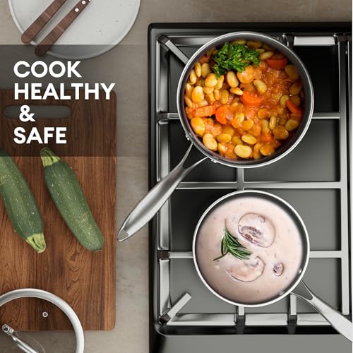 Image of COOKER KING 1.5 Quart Stainless Steel Saucepan, Nonstick Sauce Pan, Ceramic Suce Pot with Tempered Glass Lid, Induction Pot Compatible with All Cooktops, Dishwasher & Oven Safe(PFAS /PFOA /PTFE Free)