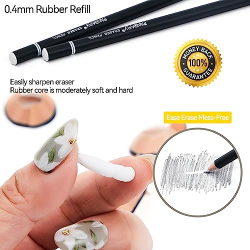 PANDAFLY Eraser Pencil Set, 6pc Eraser Pencils and 2pc Sharpener, Erasing Small Details or add Highlights for Sketching, Charcoal Drawings. Art Eraser Pencils for Artists & Beginners