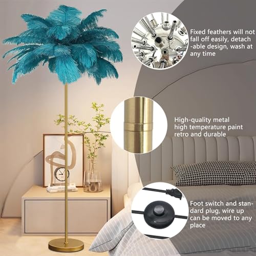 Lámpara de pie de plumas naturales y pantalla elegante para lámparas de dormitorio moderno 5