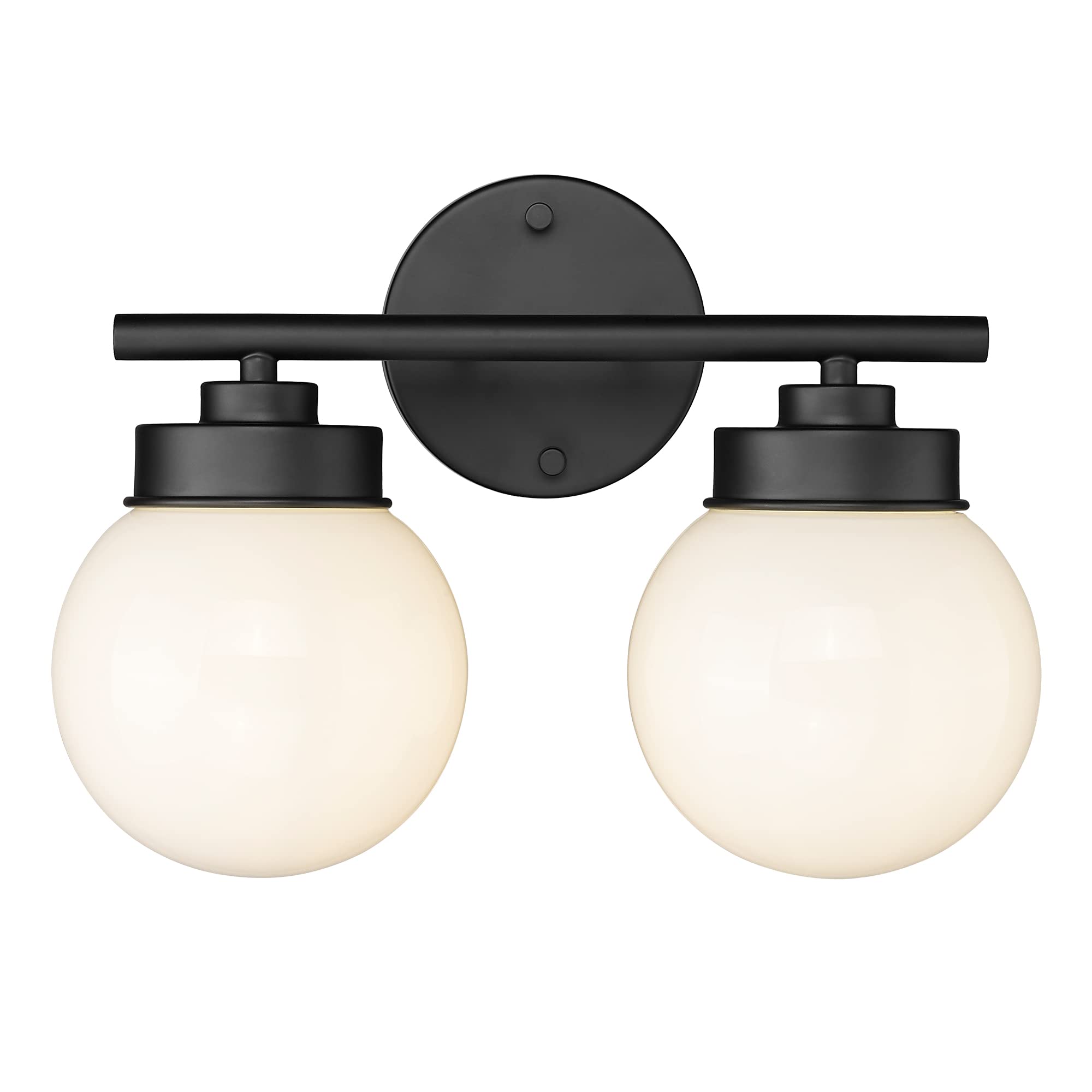 LMS Black Vanity Lights, 2 Light Globe Bathroom Light Fixtures with White Glass Shade, LMS-178
