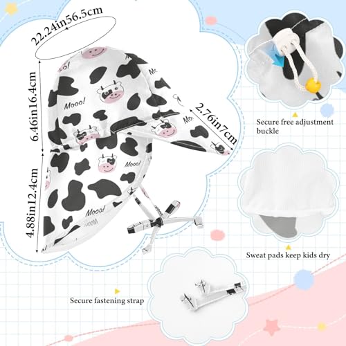 Baby Sun Hat for Girls Boys Cute Cow Moo Face Printed, Toddler Beach Bucket Hats Black White for Camping Travel Outdoor 2-4T3