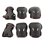 Physport Red Safety Protective Gear Keen,Elbow,Wrist 6 pcs Set Protective Pads Red and Black M Size