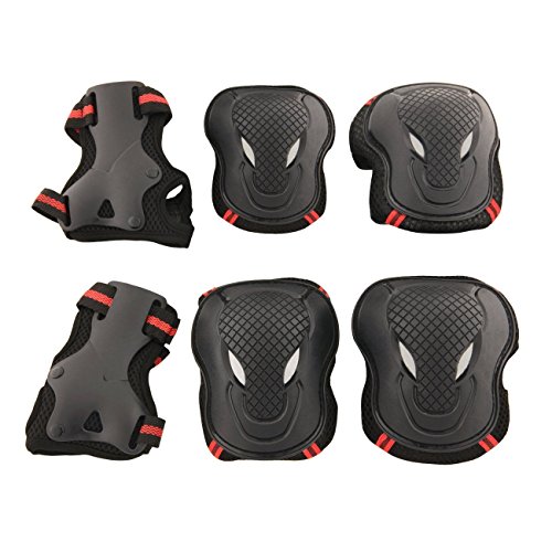 Physport Red Safety Protective Gear Keen,Elbow,Wrist 6 pcs Set Protective Pads Red and Black M Size