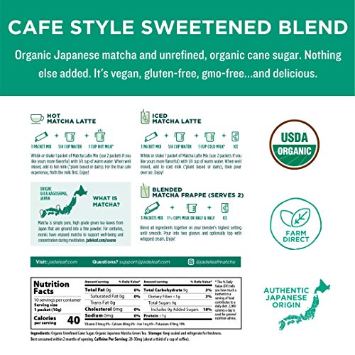 image for Jade Leaf Matcha Organic Cafe Style Sweetened Matcha Latte Green Tea P