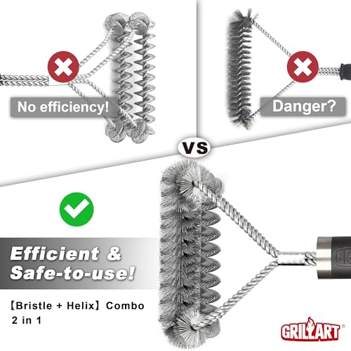 GRILLART Grill Brush [Wire + Helix] Combined BBQ Brush - Safe & Efficient Grill Cleaning Brush - 18" Grill Cleaner Brush Scrubber for Gas/Porcelain/Charbroil Grates – BBQ Accessories Gifts for Men/Dad